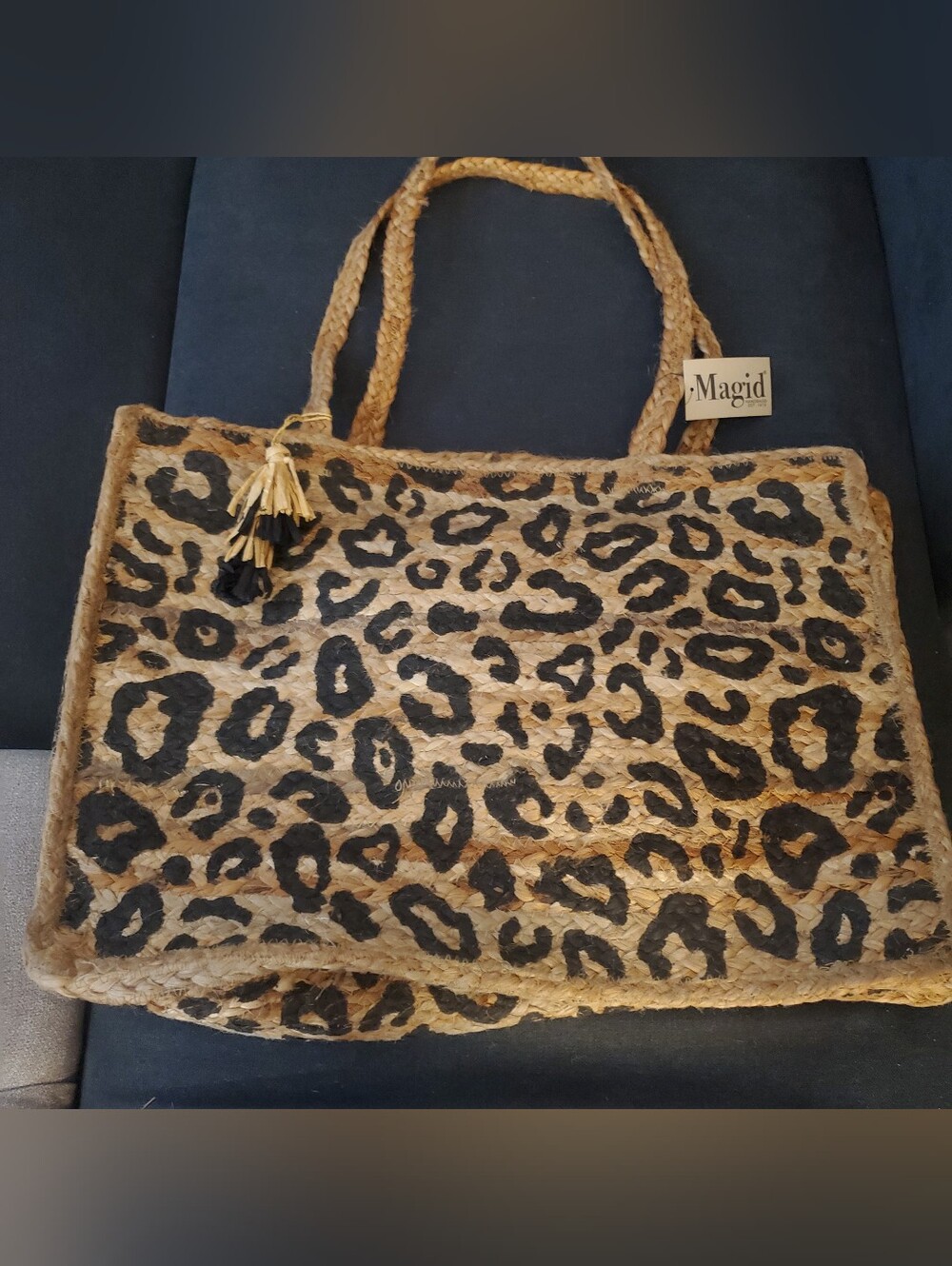 Magid Leopard Print Large Straw Jute Beach Tote